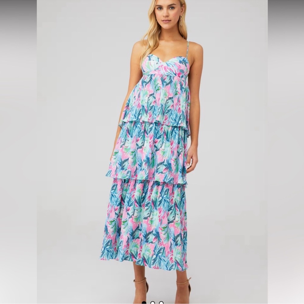 SAYLOR Blue & Pink Tropical Tiered Maxi Dress